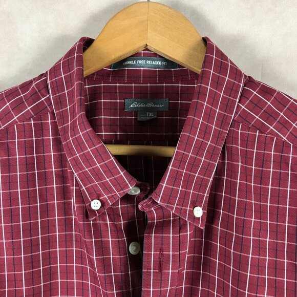 Men's EDDIE BAUER Dark Red Wrinkle Free Plaid Button-Down Shirt XL Tall - Picture 3 of 6